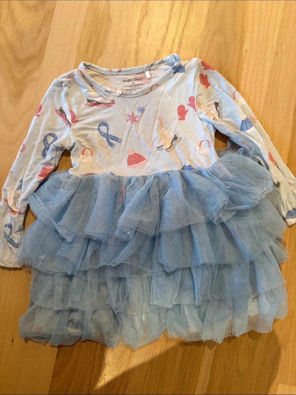 Angel Dear Bamboo Blue Tulle Tiered Dress with Winter Motifs